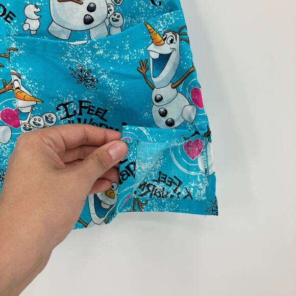 Disney Blue Frozen Olaf Snowman Feel Warm Short Sleeve Scrub Nurse Top Shirt - Picture 3 of 8